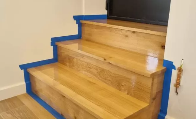 Habillage escalier béton en chêne, L'Isle-en-Dodon, Menuiserie Agencement Delon